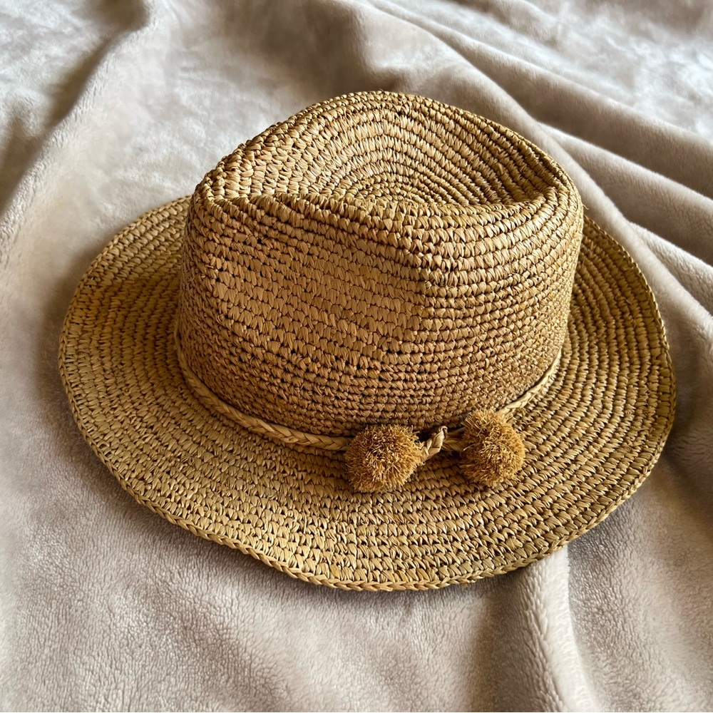 Madewell straw/raffia sun hat w pom pom detail - Picture 3 of 11